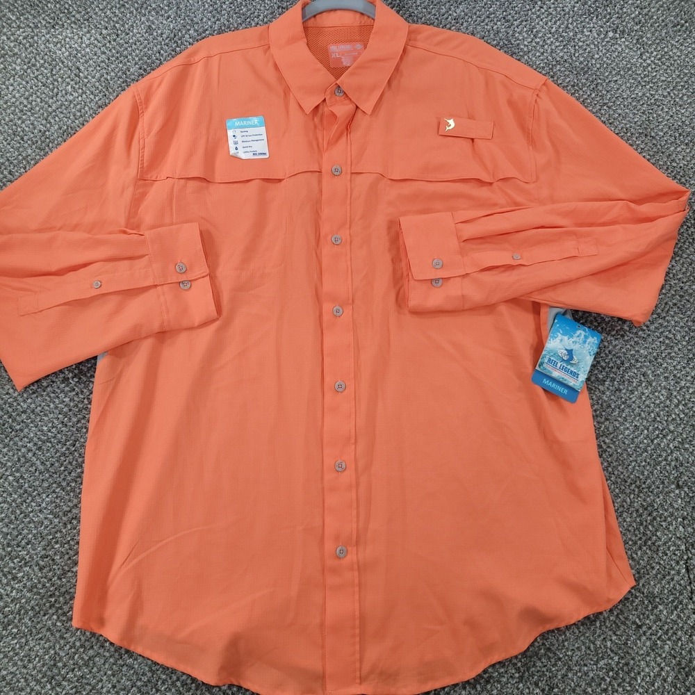 Reel Legends Mariner Fishing Shirt Mens XL Orange UPF 50 Performance Long Sleeve